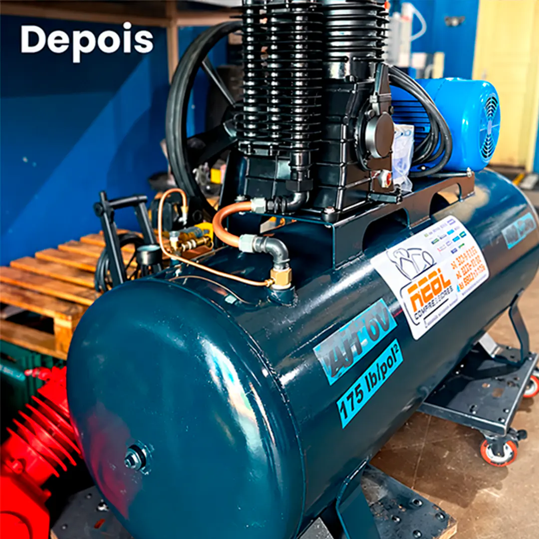 O mesmo compressor recuperado, limpo e pintado de azul