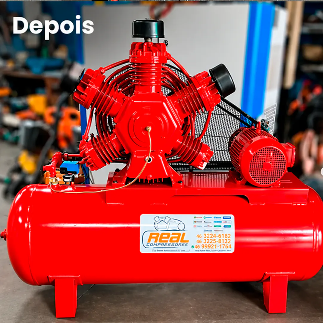 O mesmo compressor recuperado e pintado de vermelho